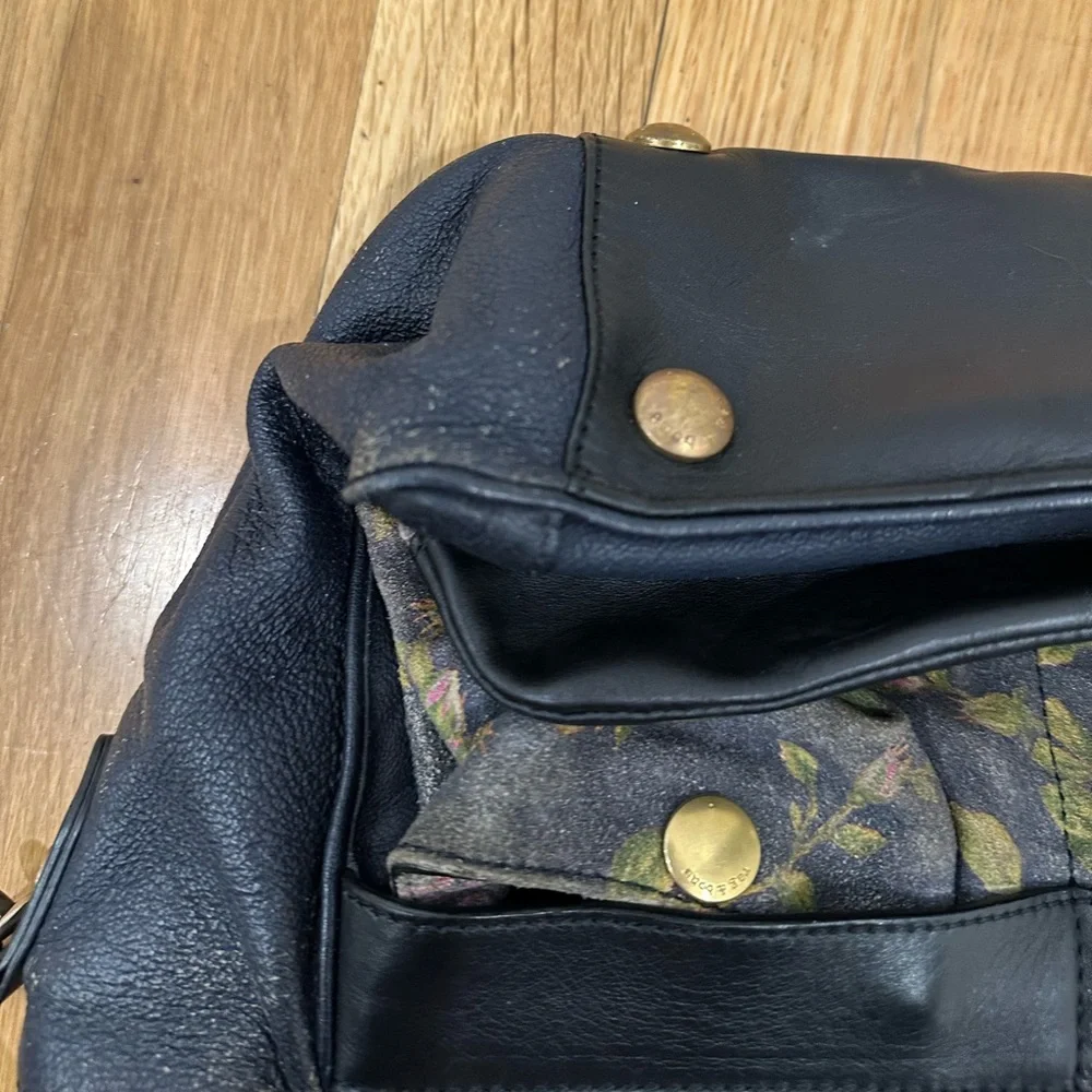 Rag & Bone Pilot Bag in blue leather with a floral print pocket small satchel